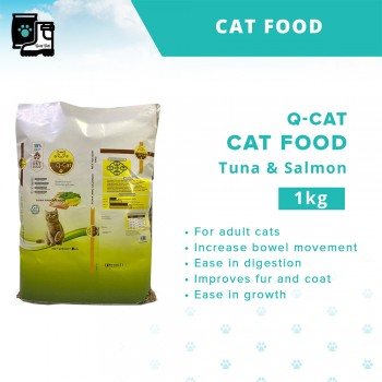 Premium Q-Cat Quality Cat Food 1KG - Tuna with Salmon Oil Added, Good for Skin and Coat, Halal Certified (BLSB Suci & Bersih), Formulate with Care, 100% Healthy Pet Food